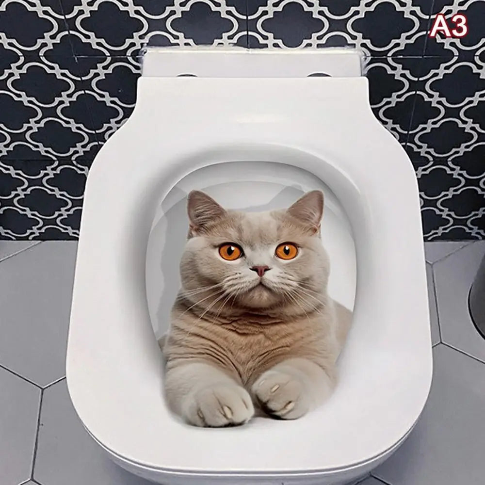 3D Animal Toilet Stickers – Waterproof PVC Cat & Squirrel Decals