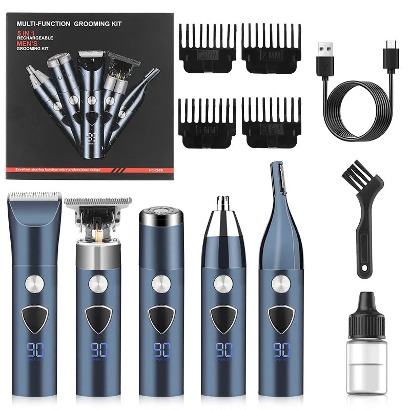 Men's 5-in-1 Electric Body Hair Trimmer Professional Hygienic Beauty Razor Shaver for Face Ear Nose - Professional Hair Trimmer Peaceful Pleasures Health and Wellness blue