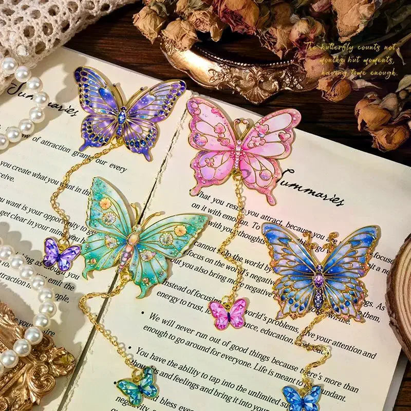 Vintage Butterfly Metal Bookmark – Hollow Flower Fan Design