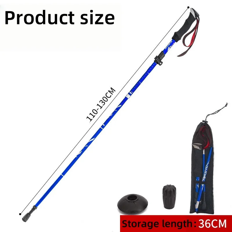 Aluminum alloy folding ultra-lightweight ultra-short retractable outdoor hiking stick, hiking staff, five-section hiking stick Peaceful Pleasures Health and Wellness