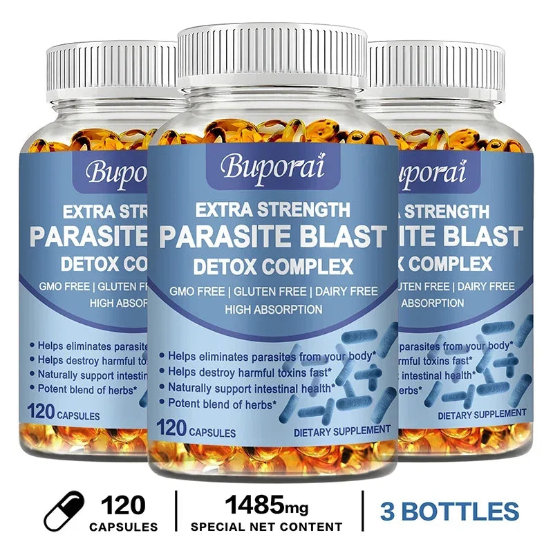 Parasite Blast Detox Complex - Promotes Intestinal Health, Metabolism, Digestive Health, and Improves The Immune System Peaceful Pleasures Health and Wellness 120 Capsule-3bottles