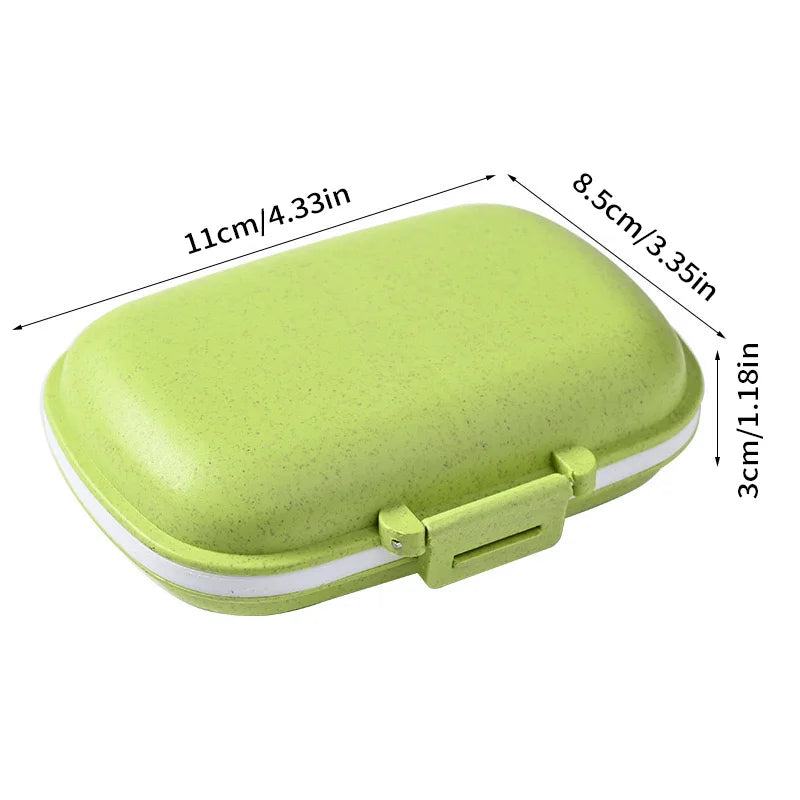 8 Grids Organizer Container For Tablets Travel Pill Box With Seal Ring Small Box For Tablets Wheat Straw Container For Medicines Peaceful Pleasures Health and Wellness GREEN