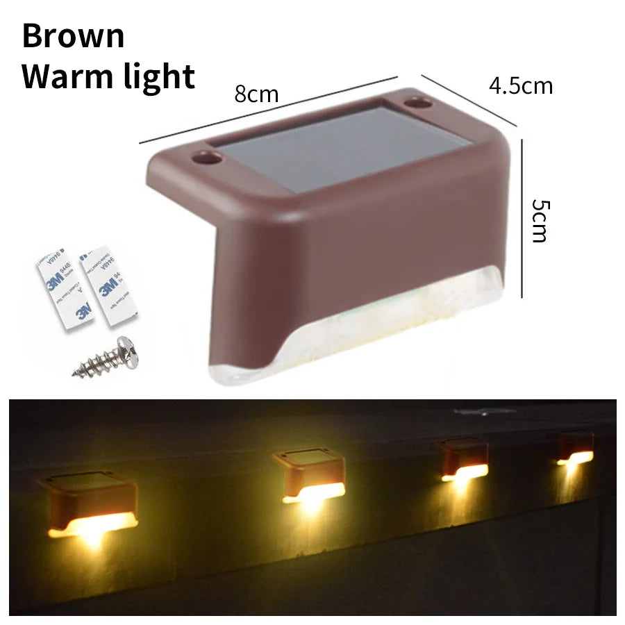 Solar Stairs Light Outdoor Waterproof Solar Powered Garden Lamps for Railing Deck Step Yard Patio Pathway Fence Light Peaceful Pleasures Health and Wellness brown-warm white 1 Solar Stair Light