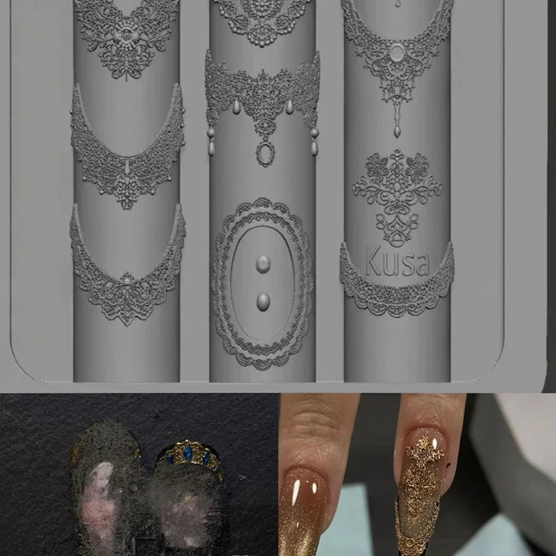 Transparent Lace Nail Mold For Women, Silicone Embossed Design Lace Nail Stencil Professional Manicure Mold DIY Crafts Daily Use Peaceful Pleasures Health and Wellness Default Title