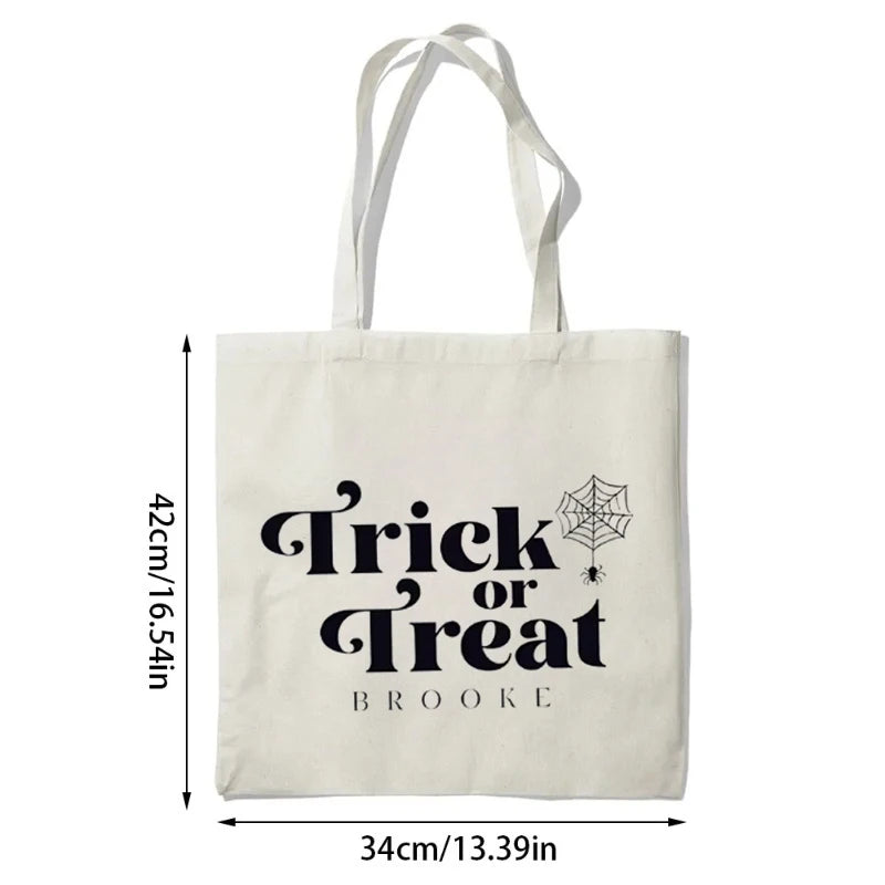 Personalized Halloween Trick or Treat Canvas Tote Bag | Spider Web