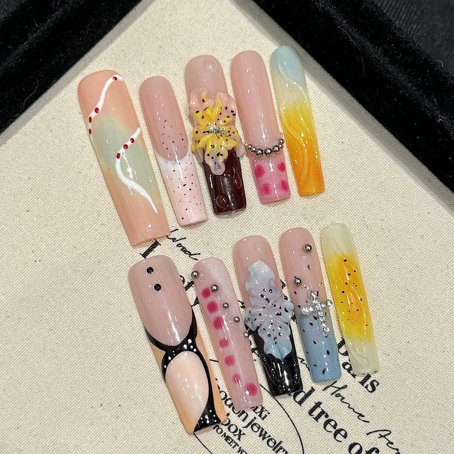 3D Floral Butterfly Press On Nails – Handmade Set of 10