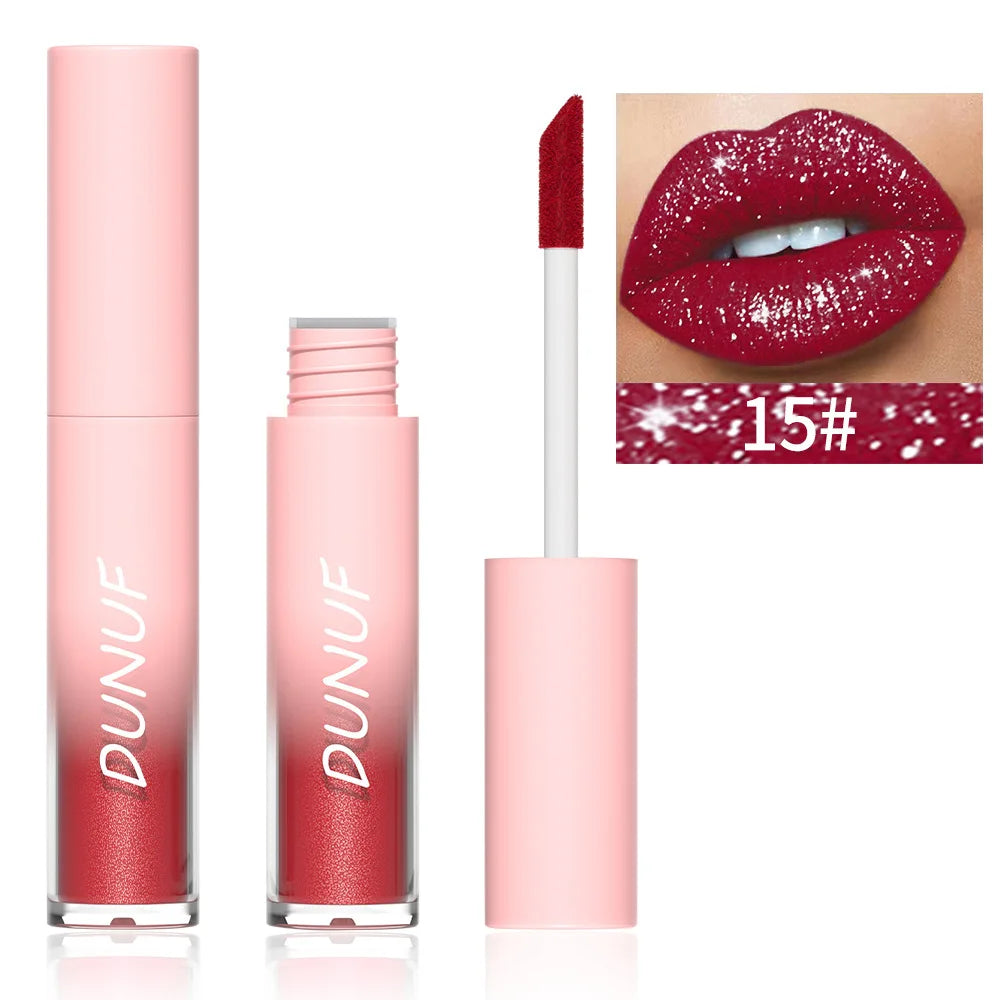 DUNUF Glitter Lip Gloss 18 Colors | Diamond Shimmer Liquid Lipstick