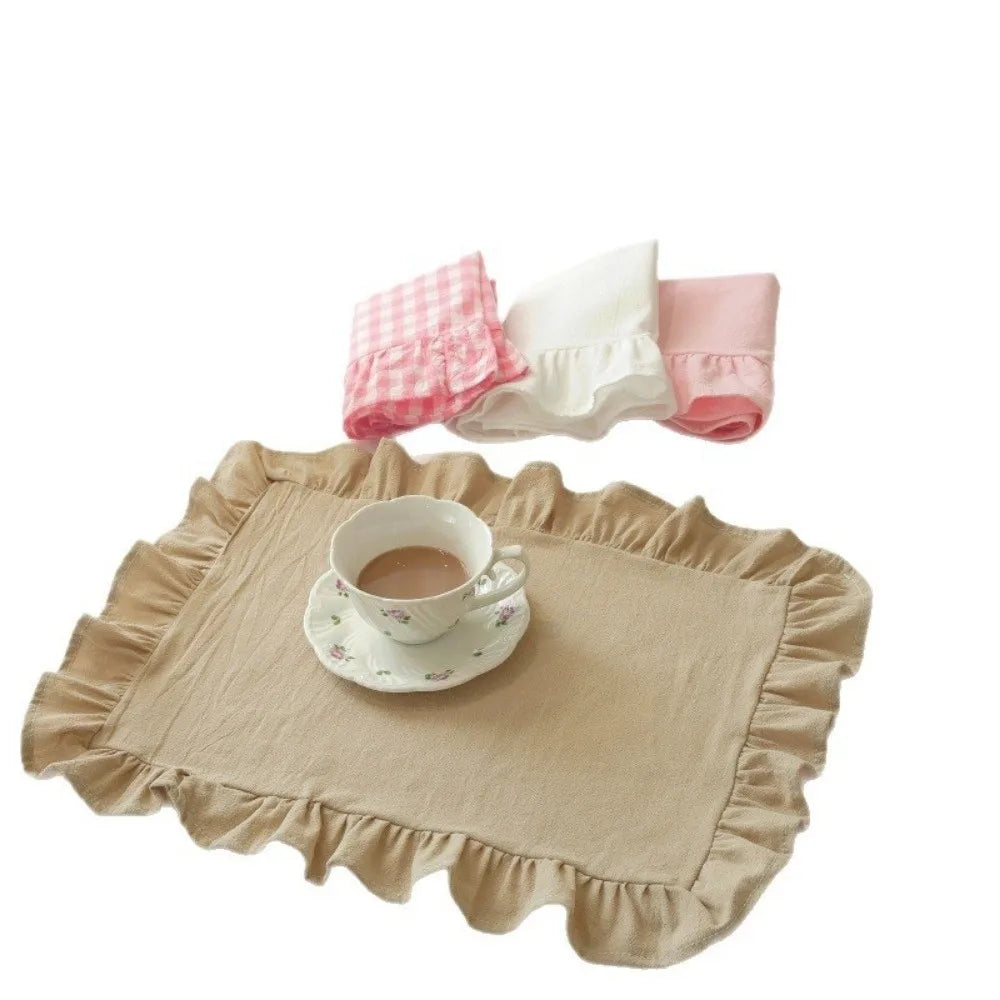 Retro Soft Ruffle Placemats Round Cotton Table Cup Mat Square French Coasters Table Decor Peaceful Pleasures Health and Wellness