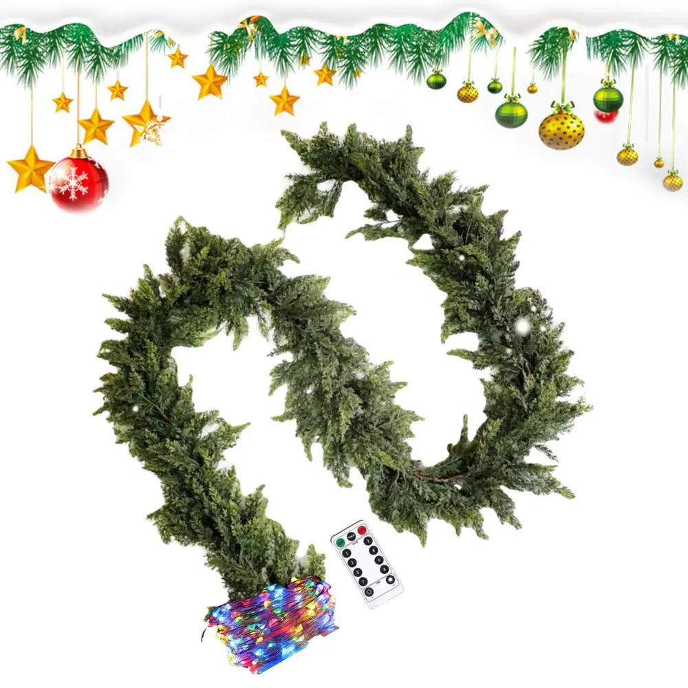 Pre-Lit Cedar Christmas Garland 8.8Ft | Remote Control Lights Christmas Garland Peaceful Pleasures Health and Wellness B China Mainland