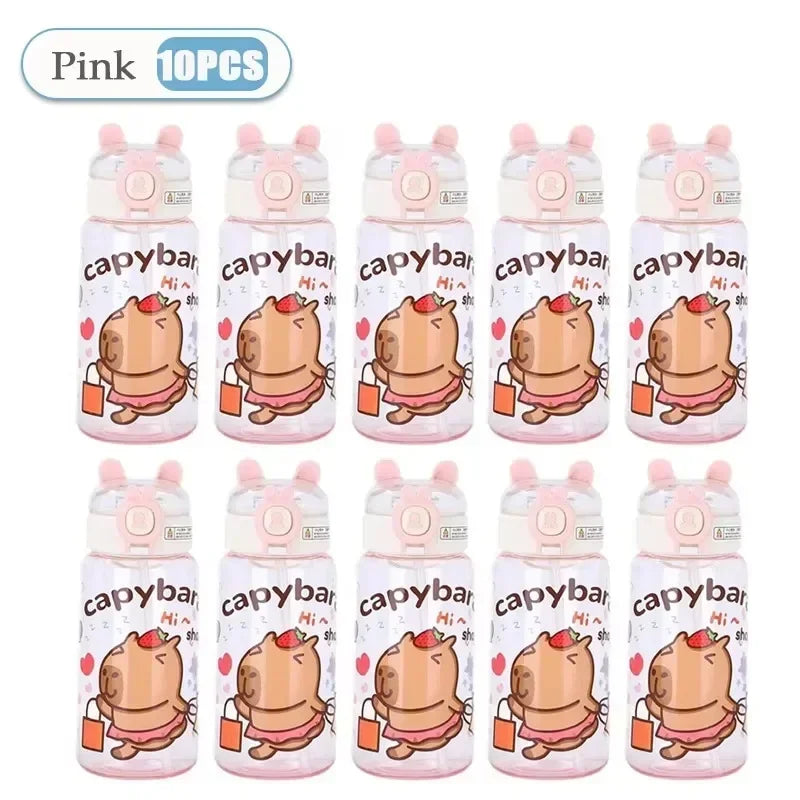 Capybara Cartoon Water Bottle 500ml Kids Sports Straw Cup