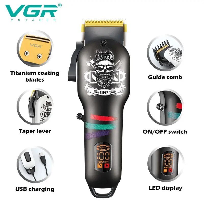 VGR 699 Hair Clipper Electric Hair Cutting Machine Professional Barber Cordless Hair Trimmer Digital Display Clipper for Men Peaceful Pleasures Health and Wellness