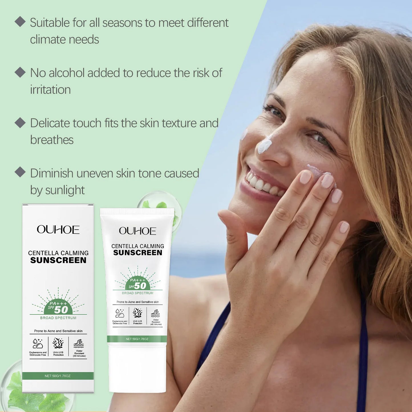 Ouhoe SPF 50 Centella Facial Sunscreen – Waterproof UV 50g