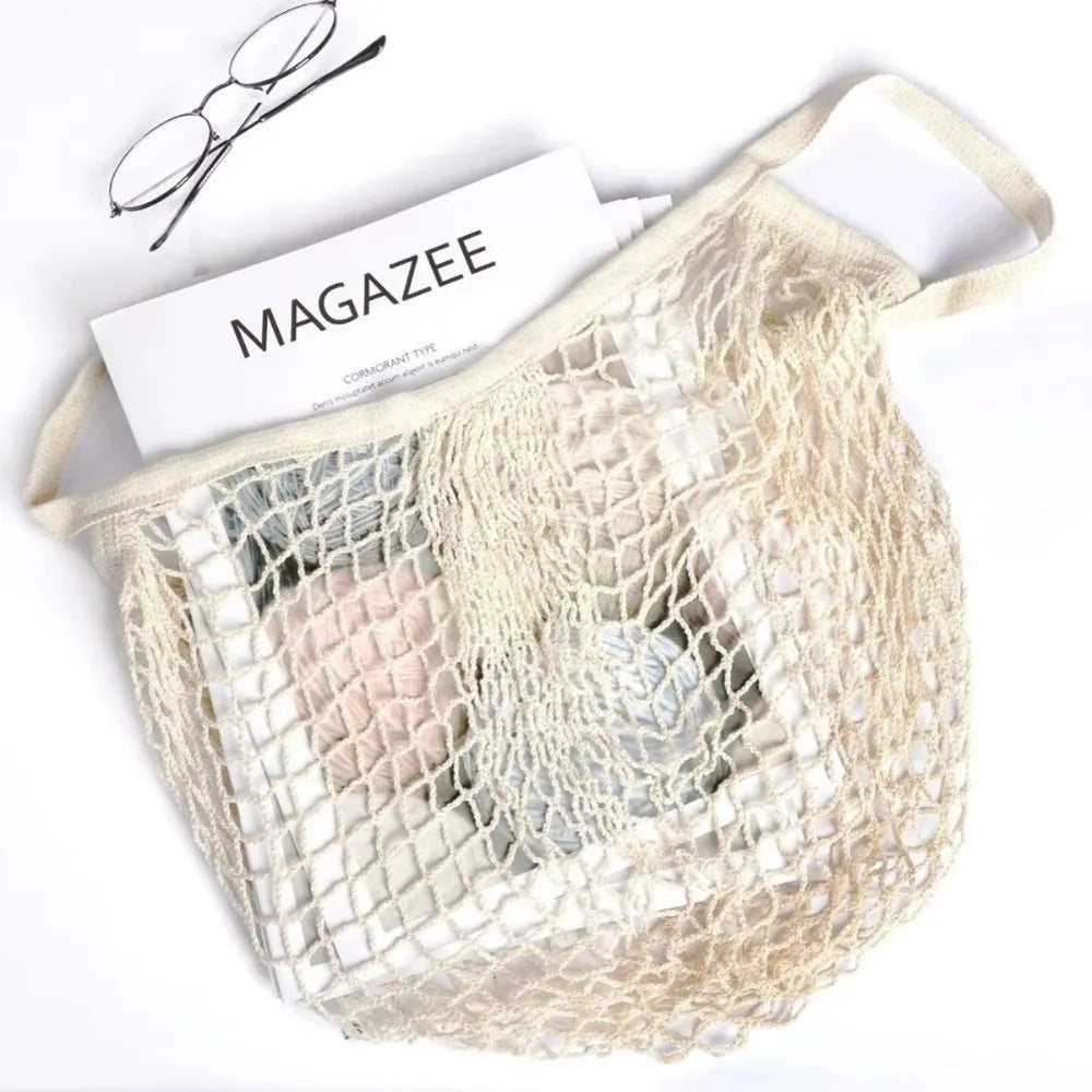 Portable Shopping Mesh Bags For Net Bag Fruit Vegetable Washable Storage Eco-Friendly Handbag Cotton Foldable Bag For Shopping Peaceful Pleasures Health and Wellness
