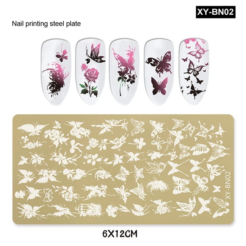 Nail Stamping Plates 12x6cm – Butterfly Flower Bowknot Designs