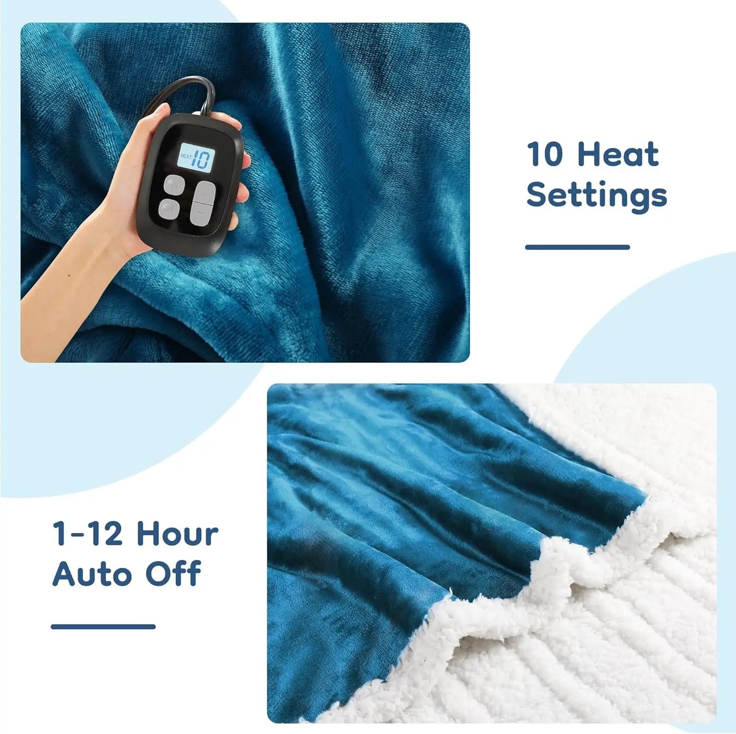 Twin Electric Heated Blanket – Dual-Sided Flannel & Sherpa, 10 Settings Peaceful Pleasures Health and Wellness
