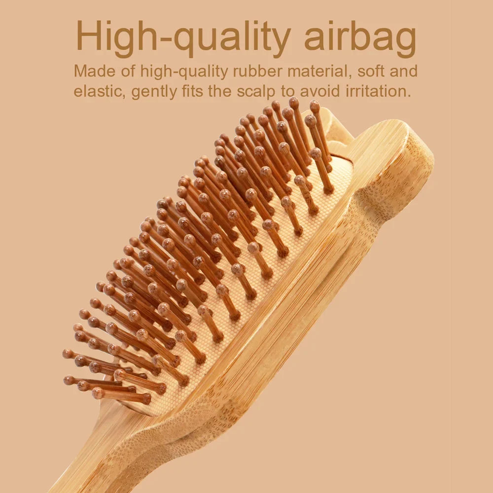 Cute Animal-Ear Bamboo Air Cushion Hairbrush | Wide-Tooth Comb