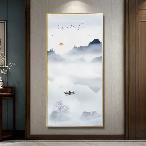 Home and Wanshi Xing Decorative Painting Landscape Mural Painting New Chinese Beginner Style Hanging Painting Home Decor Peaceful Pleasures Health and Wellness 17 40x80cm