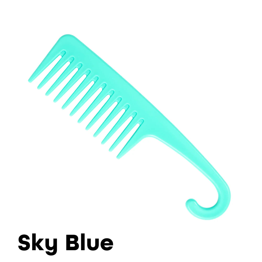 Large Wide Tooth Combs Of Hook Handle Detangling Reduce Hair Loss Comb Pro Hairdress Salon Dyeing Styling Brush Tools Household Peaceful Pleasures Health and Wellness Shy Blue