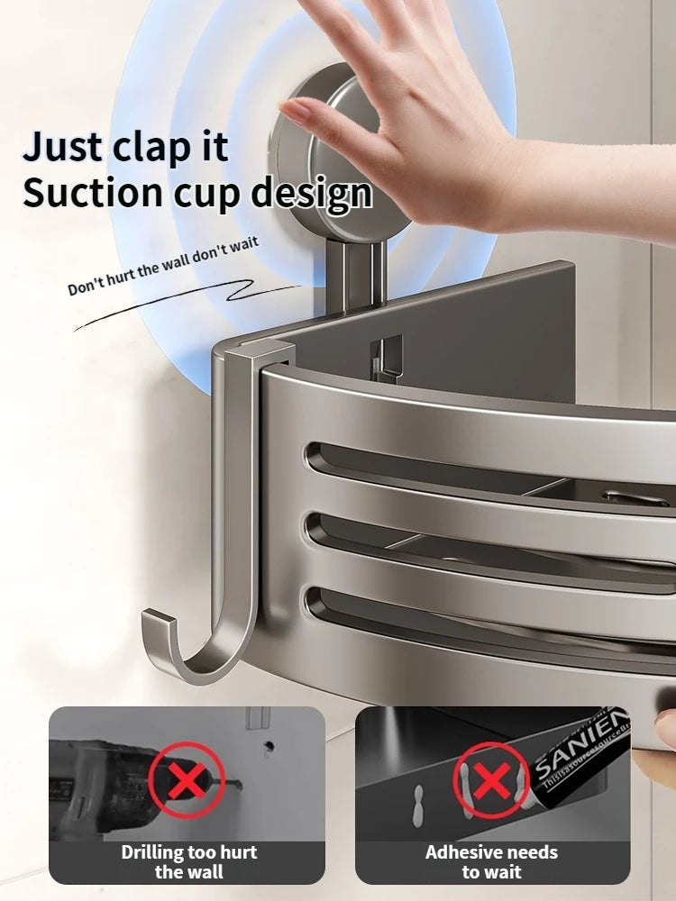 No-Drill Corner Shower Shelf | Adhesive Suction Cup Wall Rack