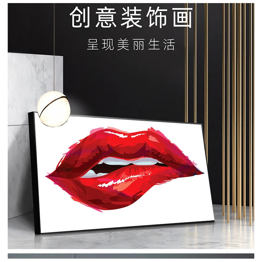 Sexy Red Lips Canvas Wall Art | Unframed Nordic Poster