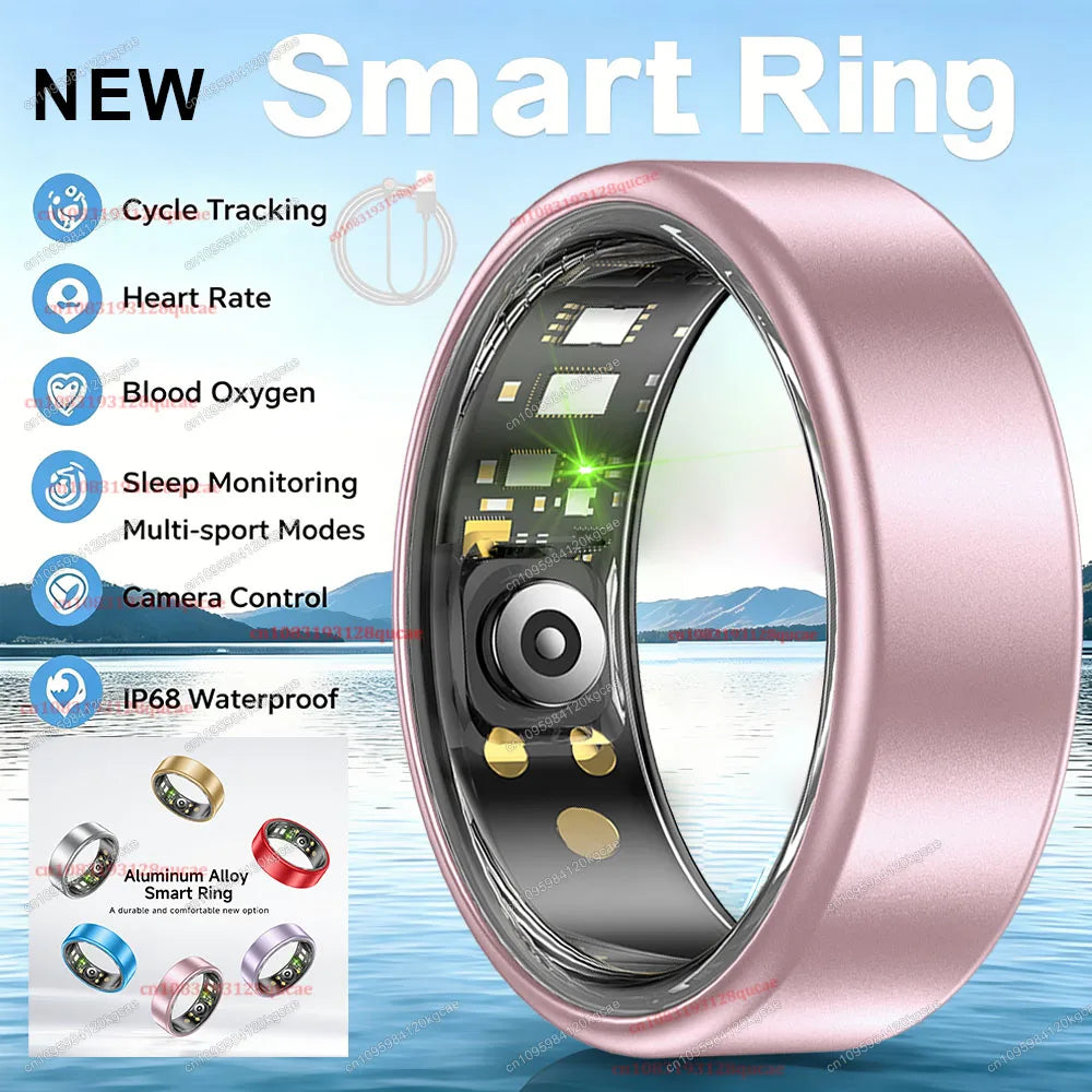Colorful Smart Ring Women Men Blood Pressure Heart Rate Monitoring IP68 Waterproof 100+Sport Mode Super Light Smartring 2026 New Peaceful Pleasures Health and Wellness Pink Cable 8