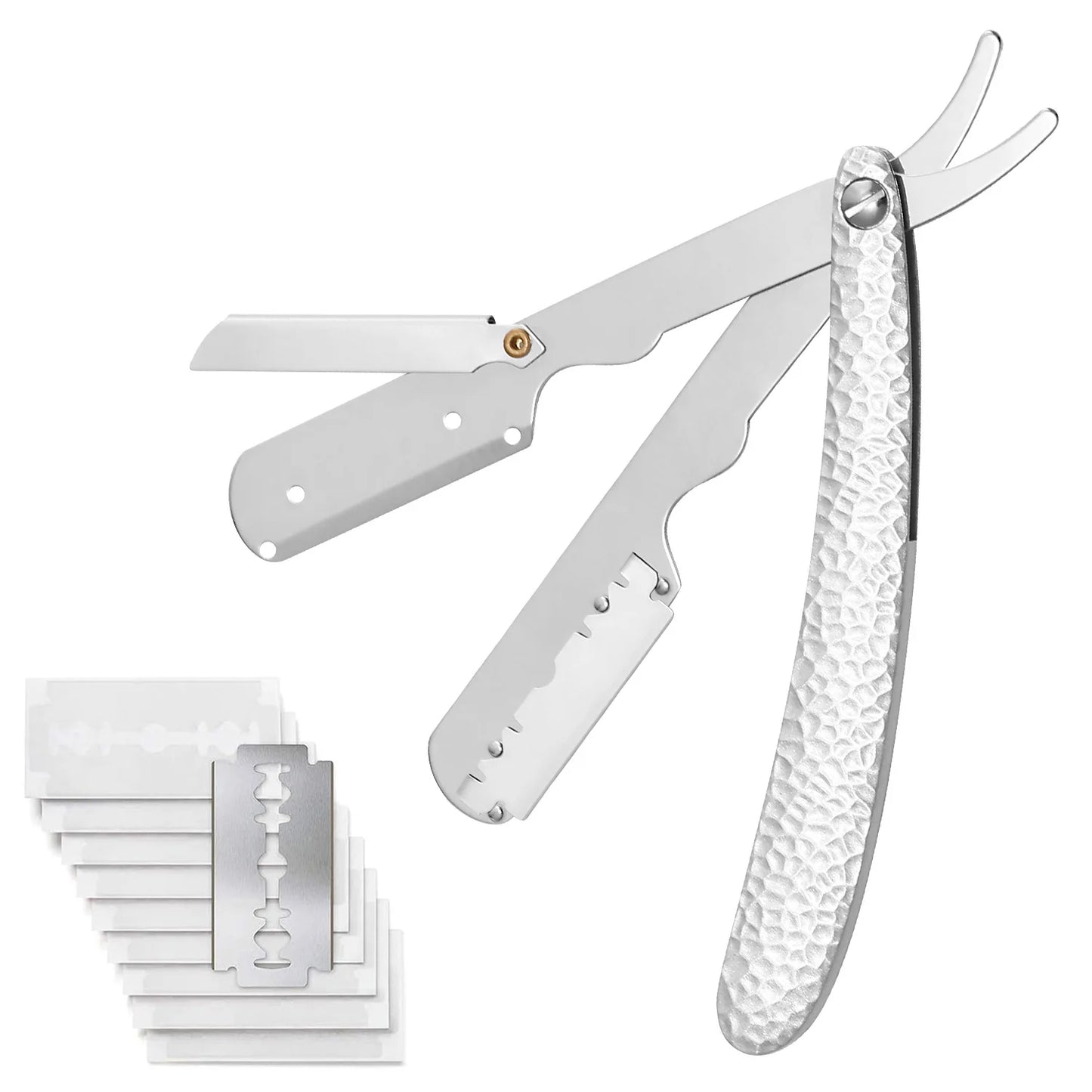 1Pcs Men Shaving Barber Tools Hair Razor and Blades Antique Black Folding Shaving Knife Unisex Hair Removal Peaceful Pleasures Health and Wellness Silver