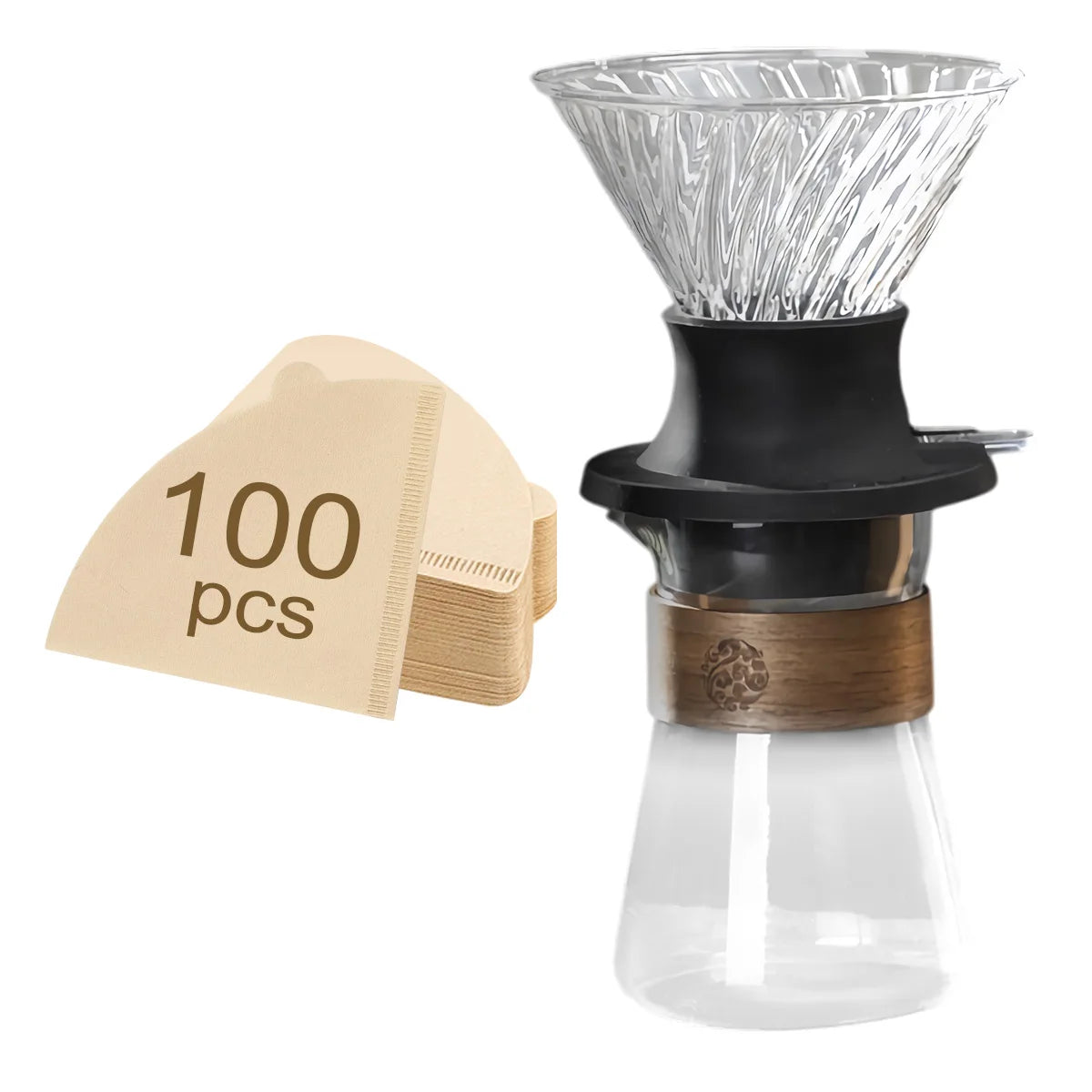 Pour Over Coffee Maker Set, Portable Coffee Pot Filter- Include Borosilicate Glass Coffee Sharing Pot, 100pcs Paper Filter Peaceful Pleasures Health and Wellness Clear