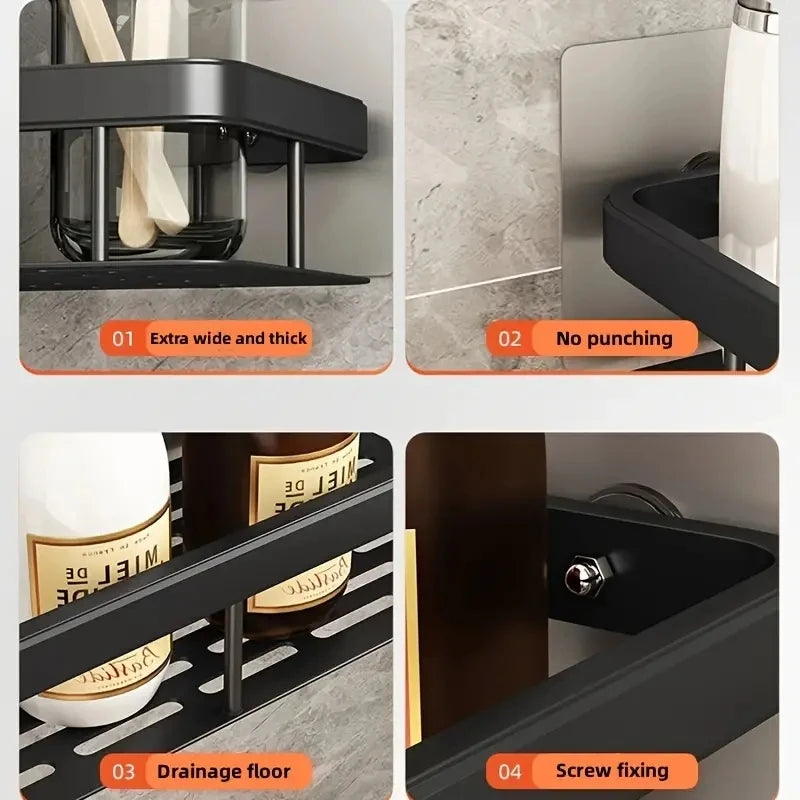 No-Drill Aluminum Wall Shelf – Bathroom & Kitchen Organizer Wall Mounted Shelf Peaceful Pleasures Health and Wellness