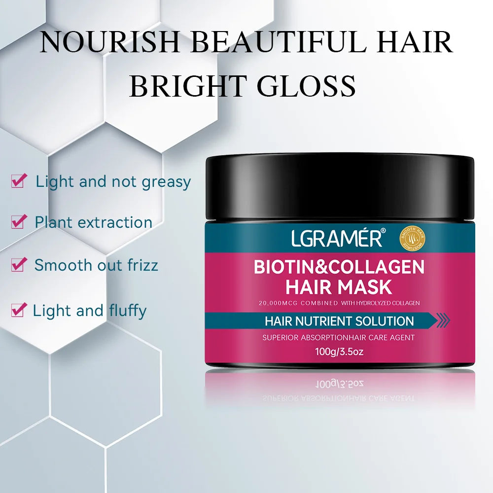 Biotin Collagen Hair Mask Repairs Dry Frizz Softens Hair Prevents Breakage Split Ends Nourishes White Horn Egg Scalp Care Peaceful Pleasures Health and Wellness