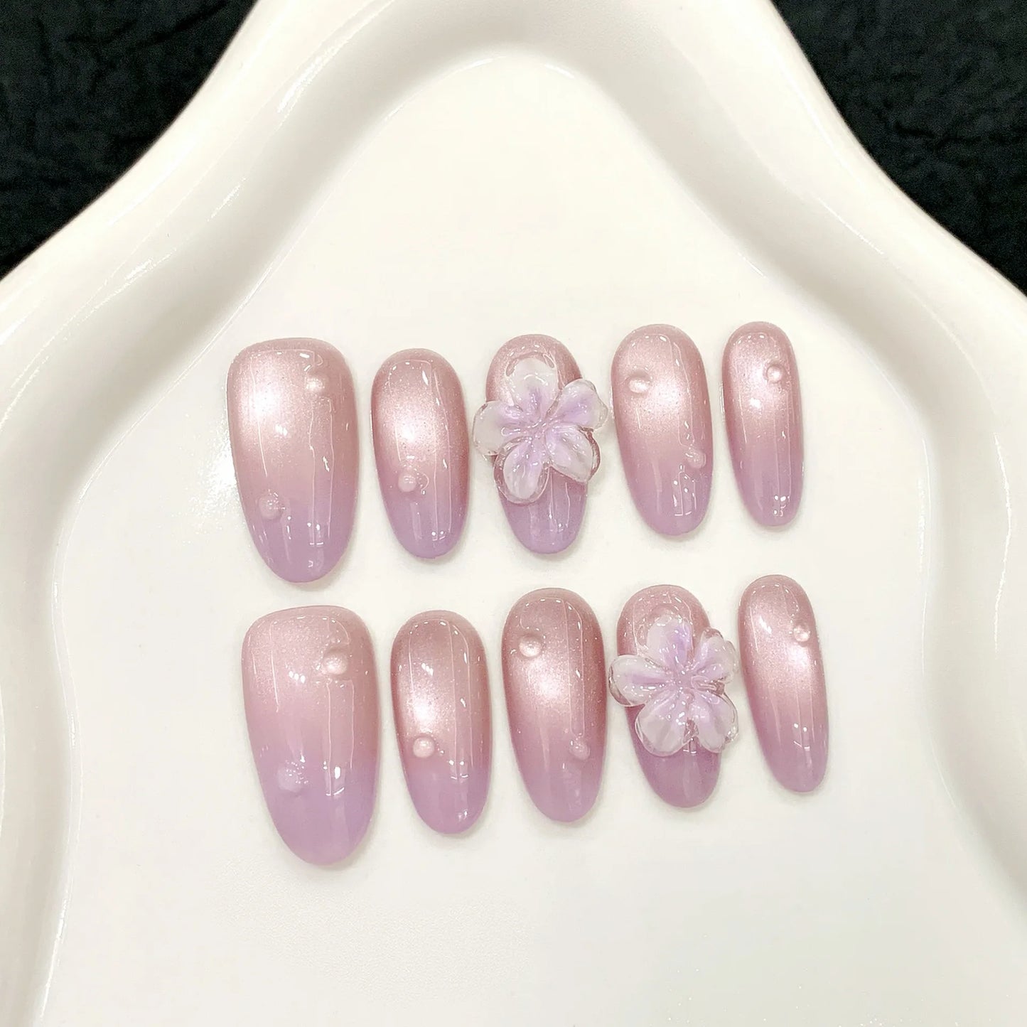 10Pcs Handmade Nude Pink Press on Nails Ins Carved Petal Design Fake Nails Wearable Full Cover French Almond False Nail Tips Peaceful Pleasures Health and Wellness L
