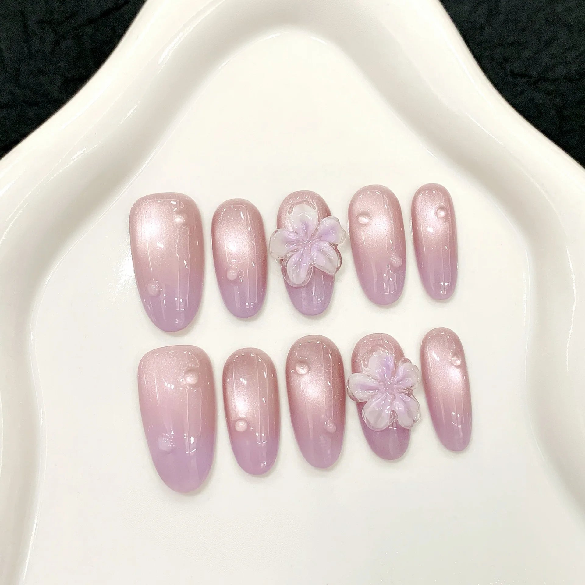 10Pcs Handmade Nude Pink Press on Nails Ins Carved Petal Design Fake Nails Wearable Full Cover French Almond False Nail Tips Peaceful Pleasures Health and Wellness L