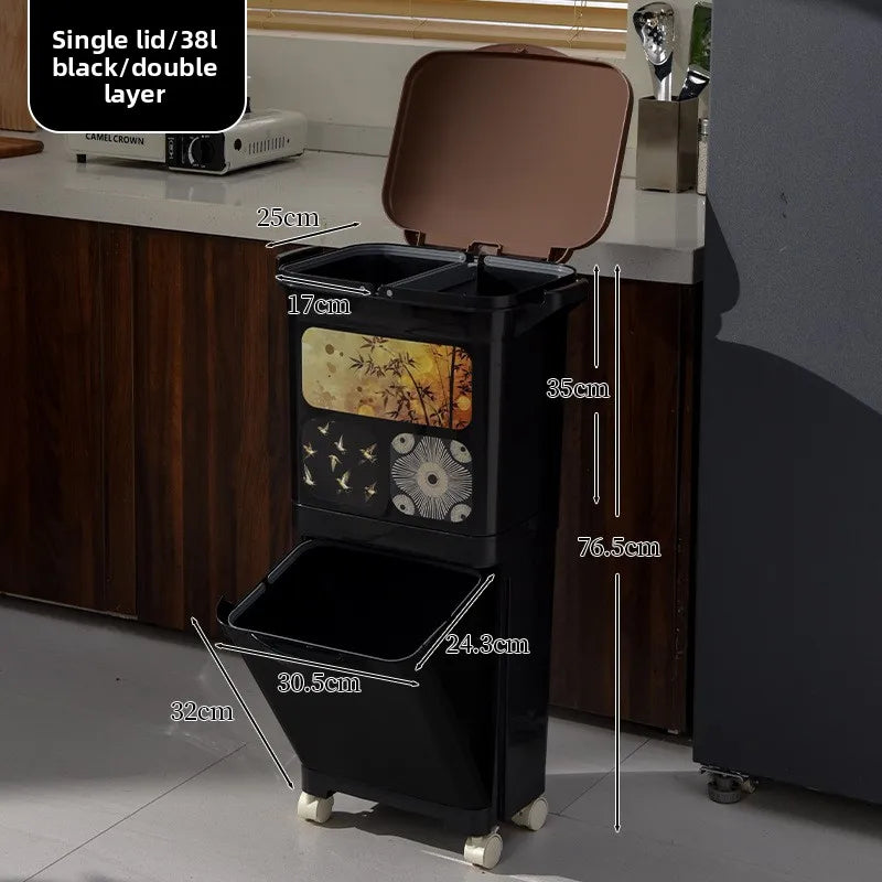 Vintage-style Kitchen Trash Bin Large Capacity No Bending Double
