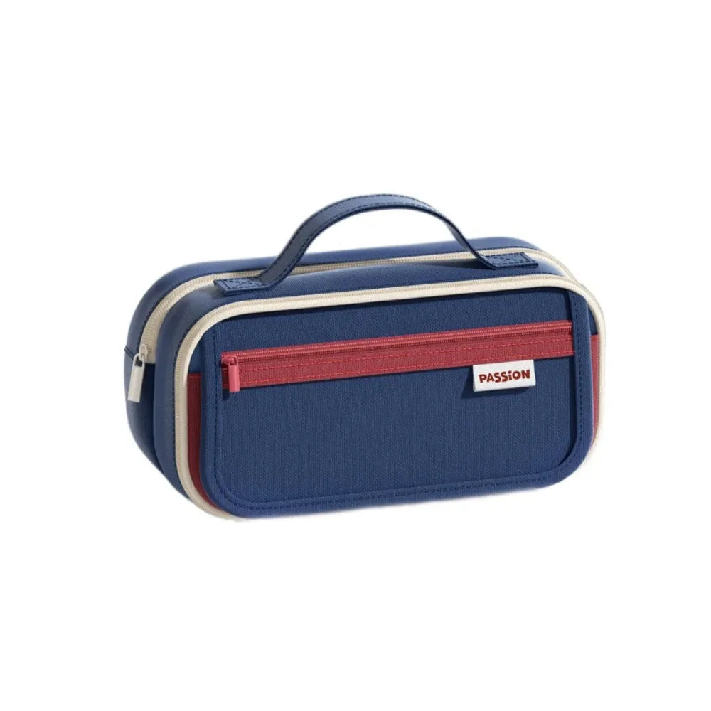 Retro 9 Layers Pencil Case Portable Large Capacity Pen Bag Wear-resistant Dirt-proof Pencil Pouch Student Peaceful Pleasures Health and Wellness Red