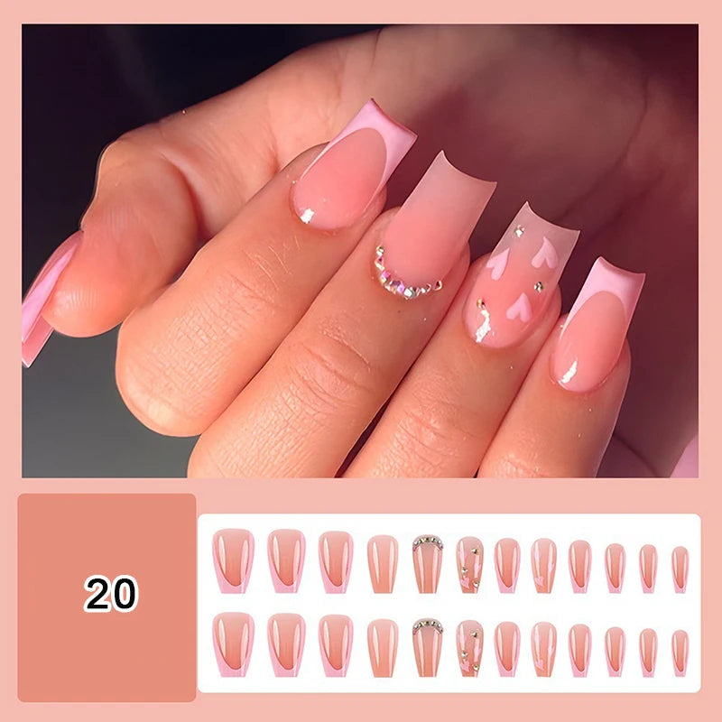 24/30Pcs Medium Fake Nail Set With Jelly Glue Gradient French Press On False Nail Elegantstyle Nails Full Cover Wearing False Peaceful Pleasures Health and Wellness 20