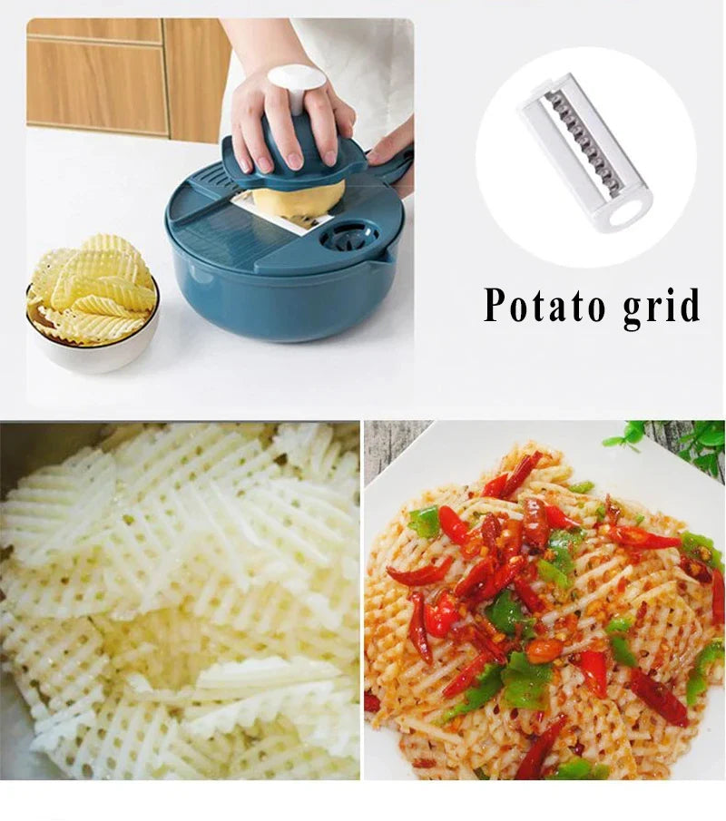 9-in-1 Vegetable Cutter, Slicer & Grater – Manual Kitchen Tool