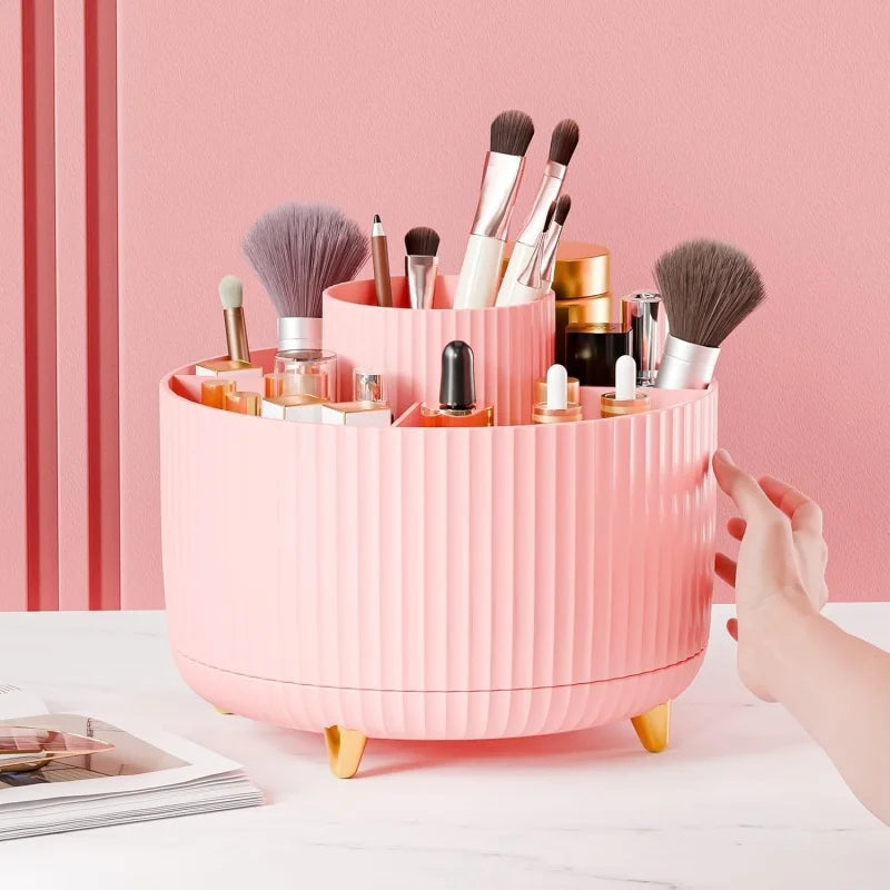 360° Rotating Makeup Organizer – 5-Compartment Brush Holder