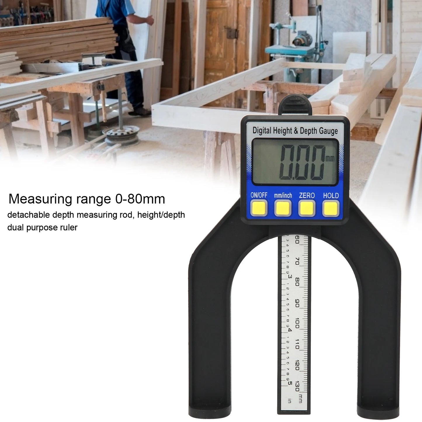 Electronic Height Depth Gauge Digital Display Woodworking Ruler Measure Tool 0‑80mm Height Depth Ruler Magnetic Depth Gage Peaceful Pleasures Health and Wellness