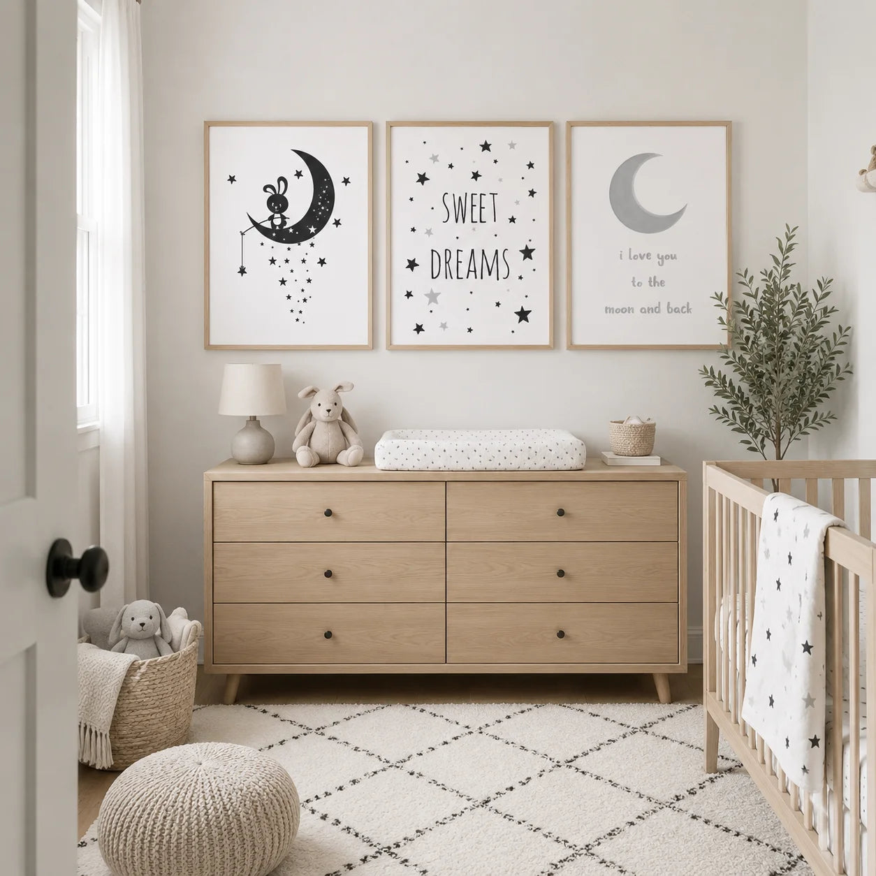 Black White Moon Star Nursery Canvas Wall Art – Kids Room Nursery Canvas Print Peaceful Pleasures Health and Wellness