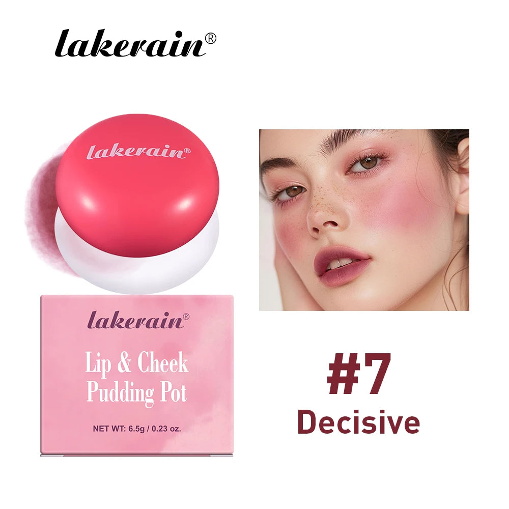 Lakerain Lip & Cheek Pudding Pot Natural Cheek Face Lip 2 IN 1 Waterproof Blusher High Color Rendering Smooth Brightening Peaceful Pleasures Health and Wellness Decisive