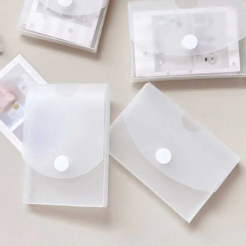 Frosted Semi‑Transparent Snap Closure Storage Case Flip Top Photocard Dust Holders Mini Card Organizer Box for Stamp Stationery Peaceful Pleasures Health and Wellness