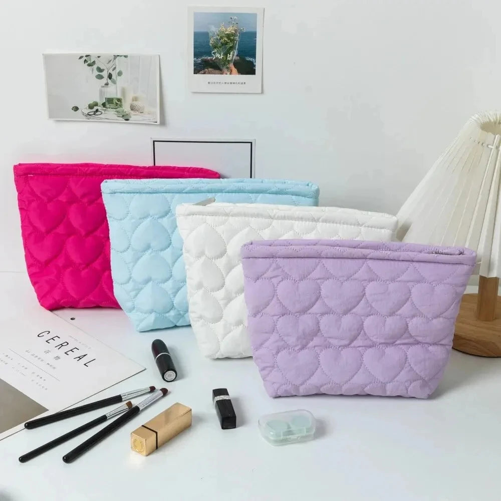 Fashion Korean Large Capacity Cosmetic Bag Women Soild Heart Quilting Handbag Portable Travel Lipstick Makeup Storage Bags Peaceful Pleasures Health and Wellness