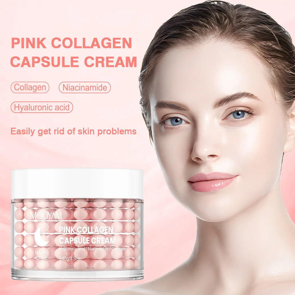 140g Anti Wrinkle Pink Collagen Capsule Cream Collagen Face Anti Aging Gel Firming Repairing Fade Lines Korean Skin Care Product Peaceful Pleasures Health and Wellness