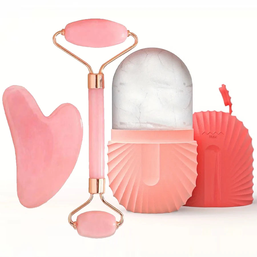 1/2/3pcs Ice Face Roller Facial Ice Roller Set,Facial Massage Roller Tool,Silicone Ice Face Roller,Gua Sha Board Skincare Tool Peaceful Pleasures Health and Wellness 3pcs set-pink