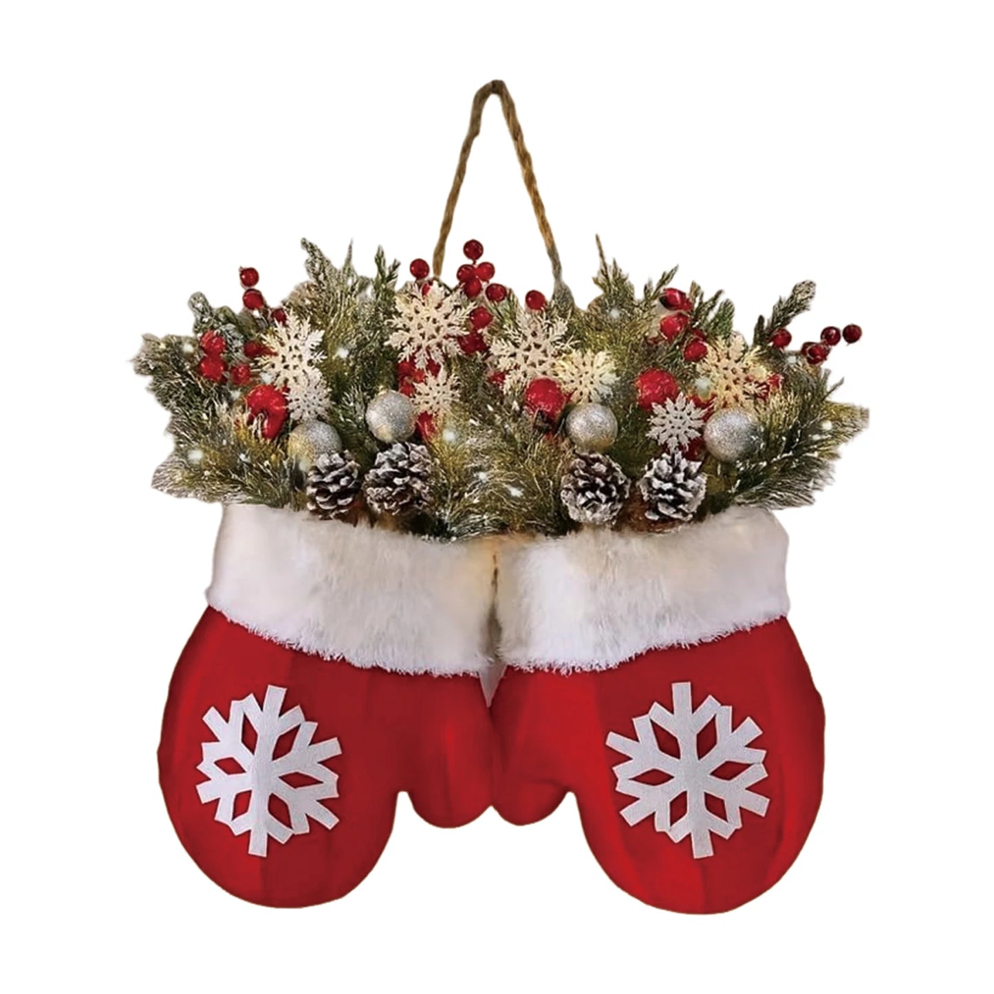 Christmas Gloves Wreath with Light Beautiful Hanging Pendant Christmas Crafts for Christmas Indoor Outdoor Wall Decor Peaceful Pleasures Health and Wellness Without Light