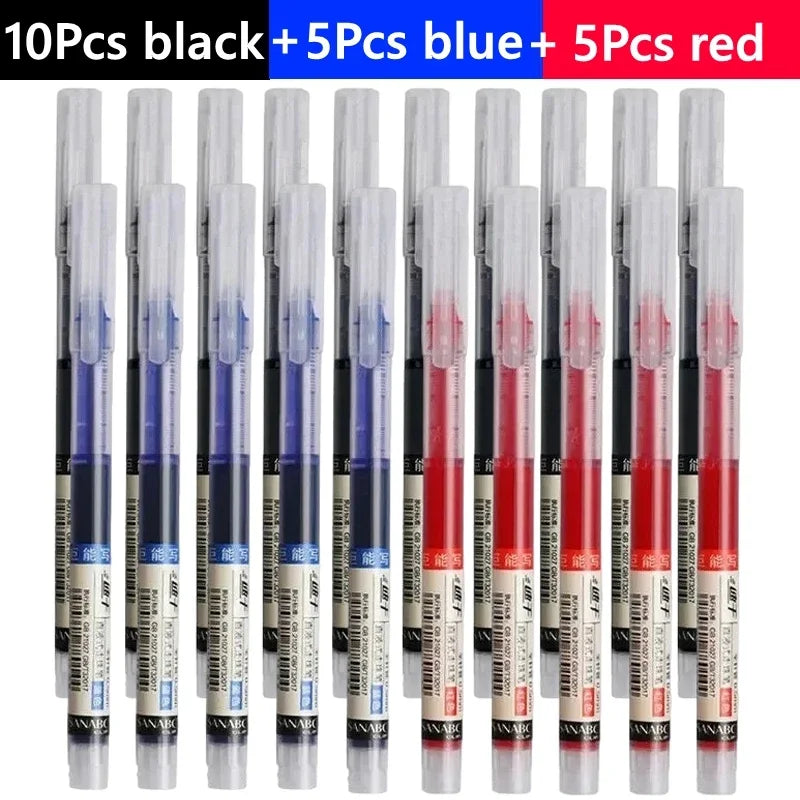 3-24Pcs Straight Liquid Gel Pen Quick-drying, Large-capacity 0.5mm Black Blue Ink for Writing School Office Stationery Supplies Peaceful Pleasures Health and Wellness 10black 5 blue 5 red