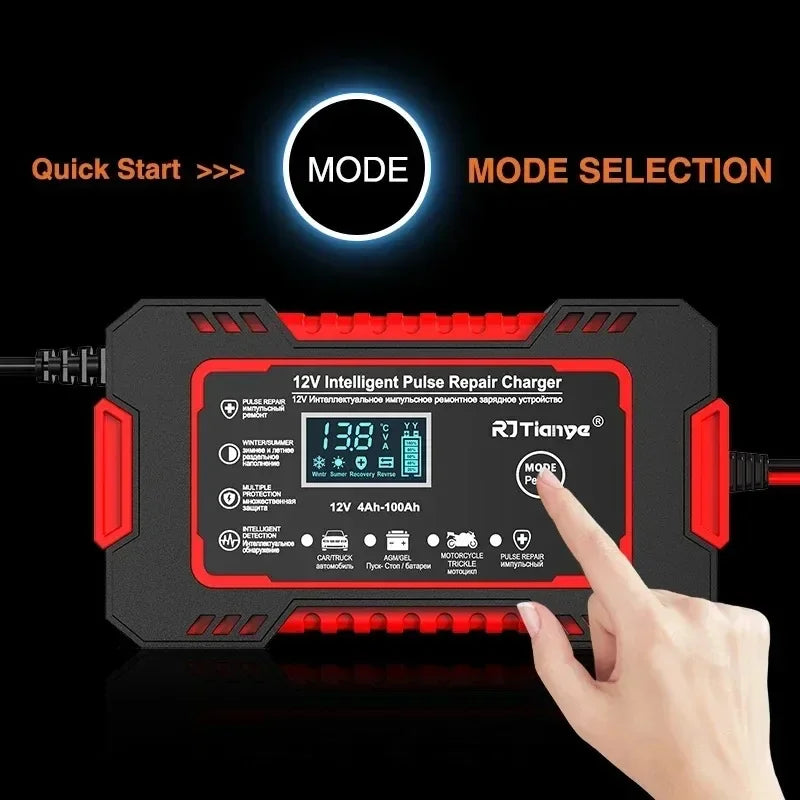 Hot Sell Car Battery Charger 12V 6A Touch Screen Pulse Repair LCD Fast Power Charging Wet Dry Lead Acid Digital LCD Display Peaceful Pleasures Health and Wellness