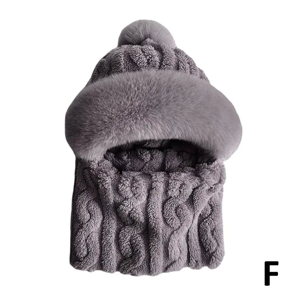 Women's Hooded Plush Winter Beanie – Windproof Ski Cycling Cap