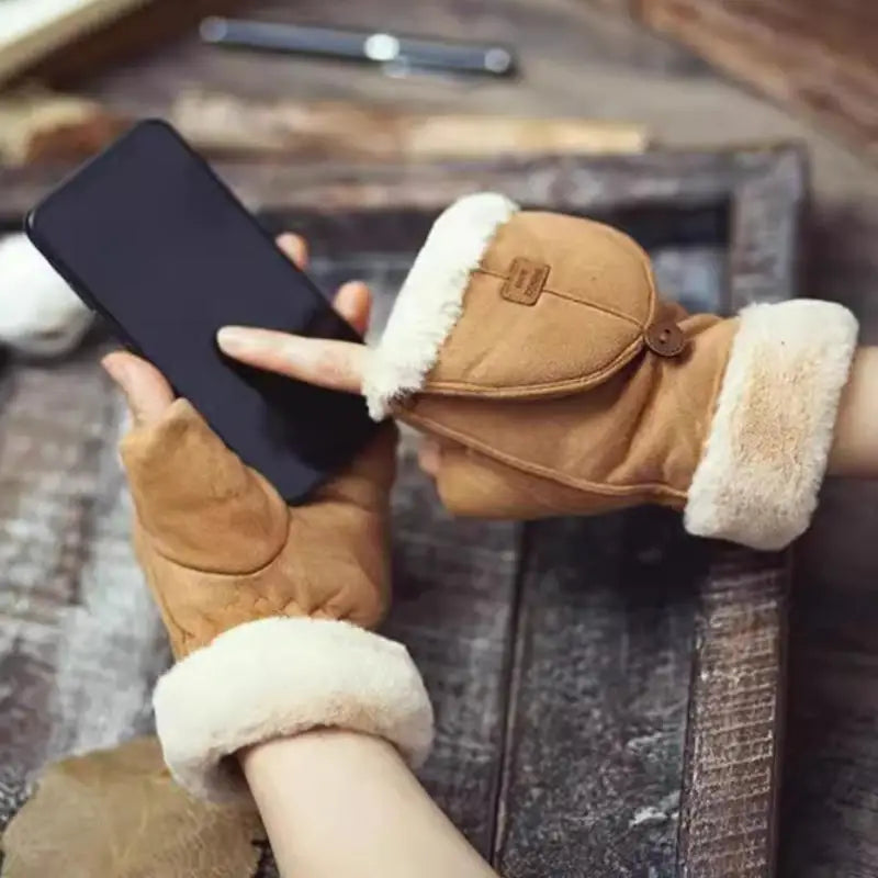 Women's Plush Flip-Top Touchscreen Winter Gloves | Warm Knit