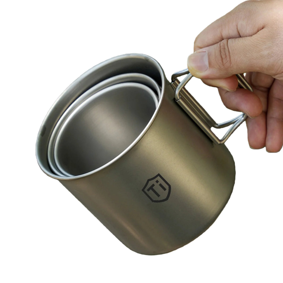 Titanium Alloy Mountainhiker Camping Cups with Foldable Handle Camping Coffee Mug Ultralight for Touring Trips Outdoor Hiking Peaceful Pleasures Health and Wellness