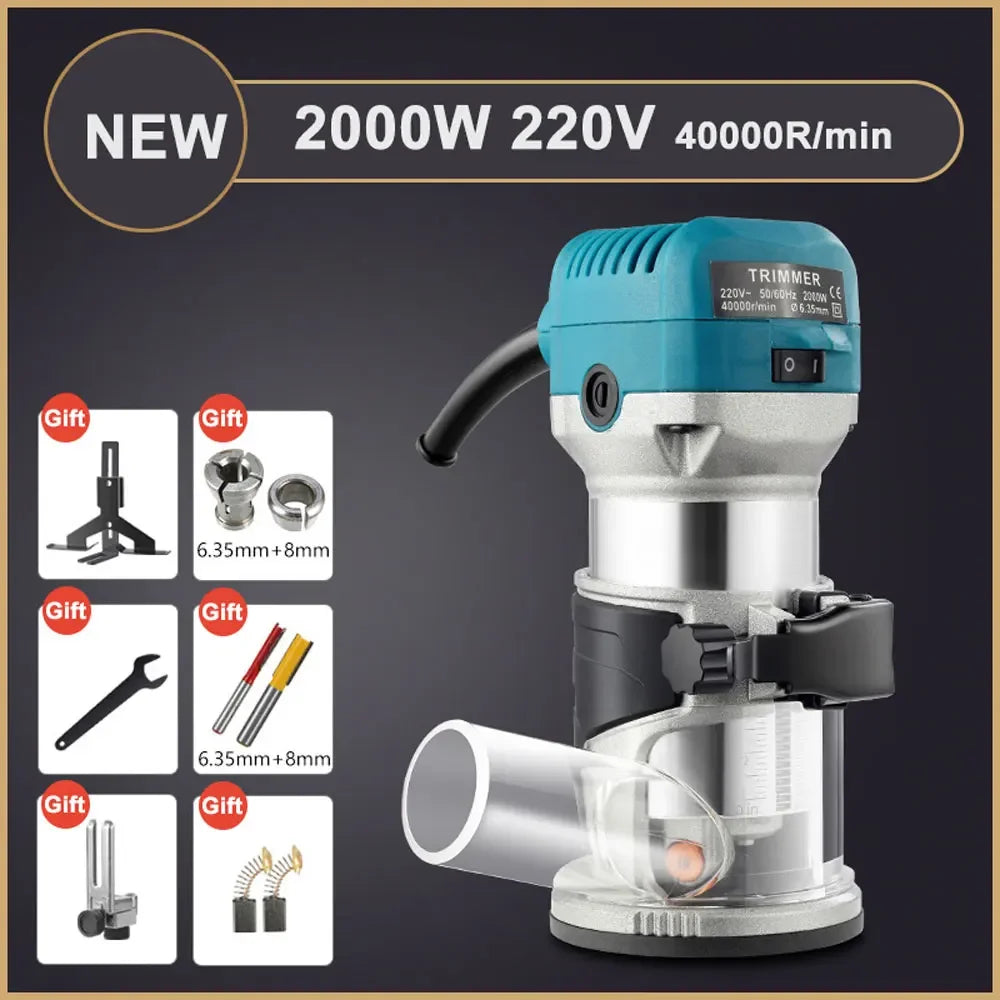2000W Wood Router Electric Trimmer 220V Woodworking Milling Engraving Slotting Trimming Machine Hand Carving Router Power Tools Peaceful Pleasures Health and Wellness